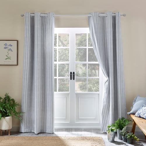 Catherine Lansfield Logan Stripe 66x54 Inch Lined Eyelet Curtains Two Panels Blue