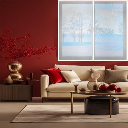 Thermofolie Fenster 96 x 134 cm Windabweisende Isolierung Gegen Kälte Doppelt Verdickt Luftpolsterfolie mit Selbstklebende Band für Innenbereich, Weiß