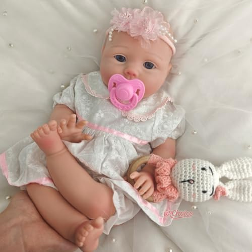 Generisch 45 cm große Reborn-Babypuppe aus Silikon mit offenem Mund für Schnuller. Handgefertigte Reborn-Puppe, Kinder und Senioren