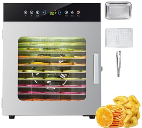 Essiccatore per Alimenti in Acciaio Inossidabile, Essiccatore per Alimenti 6-8 Vassoi, Display a LED e Temperatura Regolabile, per Carne secca, Dolcetti per Cani Gatti, Frutta 8 Trays