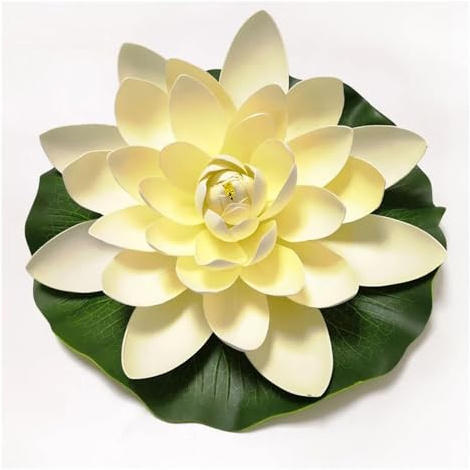 Künstliche Lotusblume 10/17/28/40/60 cm Schwimmende Lotus-Kunstblume, lebensechte Seerosen-Mikrolandschaft for Hochzeitsteich-Gartendekoration Für Gartenteich, Aquarium, Dekoration(60cm Beige)