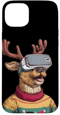 Funny Reindeer in Christmas Sweater and VR Headset Case for iPhone 15 Plus