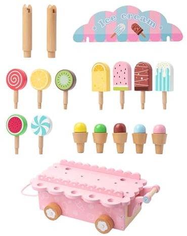 Obesntln -Spielset – Trolley aus Holz mit Fantasie-Spiel | Imitation -Shop, für Supermarkt, Restaurant, Küche, Lebensmittelgeschäft, Picknick, Geburtstag, und Mädchen von 3 bis 6 Jahren