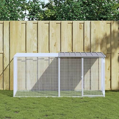 Nqyjm Hühnerkäfig mit Dach Hellgrau 203x98x90 cm Verzinkter Stahl für Hühnerkäfig, Kleintiere Vogelkäfig und Haustierkäfig