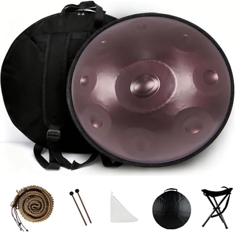 22 Zoll Handpan 9/10/12Note Hand pan Drum D Minor 440Hz/432Hz Meditation Handpan Drum Zungentrommel für Klangheilung Meditation mit Soft Bag Mallet Stand(Purple,440hz 10 Notes)