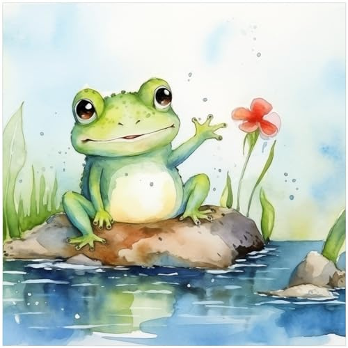 Wallario Memoboard aus Glas mit Motiv, Magnet-Tafel in 50 x 50 cm in Premium Qualität Frosch in Aquarell