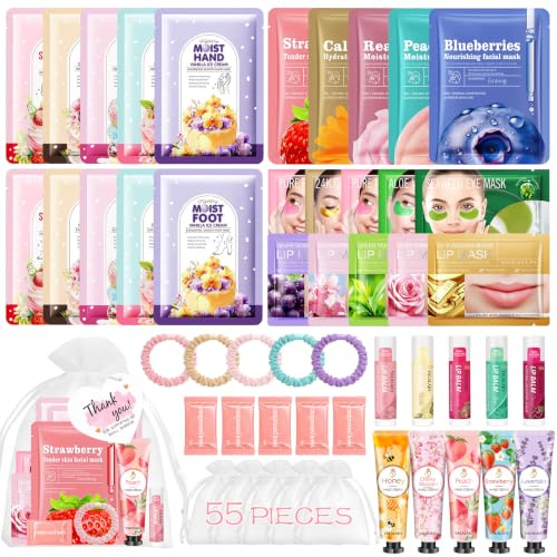 Kit Spa Cuerpo Completo 55 Piezas-Cofre Regalo Mujer Autocuidado | Manos y Pies,Mascarilla Facial,Crema de Manos,Bálsamo Labial,Parches Ojos–Regalo para Bodas,Navidad y Cumpleaños