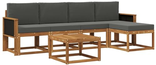 vidaXL Outdoor-Sofagarnitur 6 pcs Natur und Anthrazit Polyester, Garten-Couch, modernes Sofa-Set für draußen, langlebige Möbel, Coole Terrasse, stilvolles Loungen im Freien