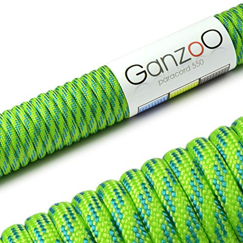 Ganzoo Paracord 550 Seil, Nylon-Polyester, 4mm, Typ 3, 30 Meter, 7 Kernstränge, Outdoor-Schnur, Allzweck-Seil, Hundehalsband, Hundeleine, Armband knüpfen, Camping, Survival - grün blau
