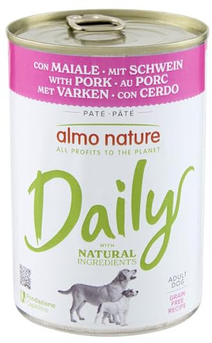 almo nature Daily, Alimento Umido per Cani Adulti con Maiale - Confezione da 9.6 kg (24 x 400 g)