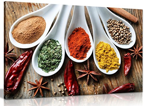 Spices On Table Food Kitchen Canvas Wall Art Picture Print (36x24in)