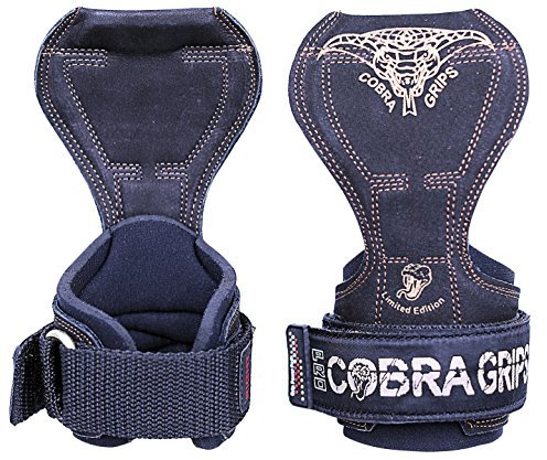Cobra Grips Pro Gewichtheber-Handschuhe, robuste Gurte, Alternative zu Powerlifting-Haken für Kreuzheben mit eingebautem, verstellbarem Neopren gepolsterte Handgelenkbandage, Bodybuilding (schwarzes)