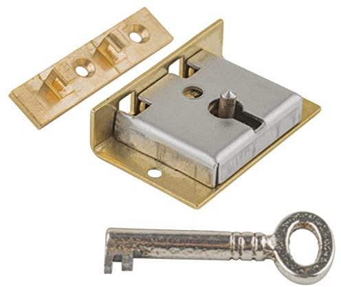 Small Brass Half Mortise Chest or Box Lock w/Skeleton Key | S-8 (with One Key)