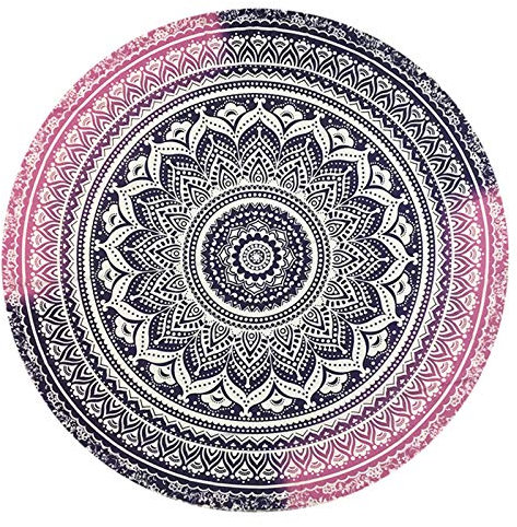 Kanpola Runde Strandtuch Mandala Handwerk Yogamatte Pool Handtuch Campingdecke Picknickdecke Strandlaken Yogamatte (E, 147cm/57.8)