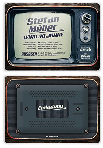 30 x Geburtstag Einladungskarten Einladung Vintage Retro individuell - alter Fernseher