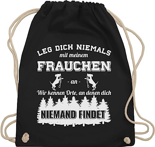 Turnbeutel Rucksack - für - Leg dich niemals mit meinem Frauchen an Hundebesizterin Hundebesitzer Geschenk Hundespruch Lustige Hunde - Unisize - Schwarz - tasche hund hundefan hundebesitzerin