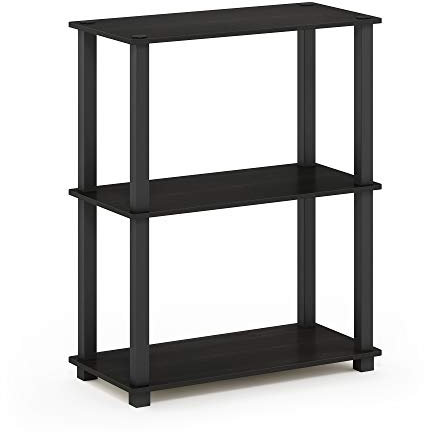 Furinno 3-Ebenen kompaktes Mehrzweckregal mit quadratischem Rohr, holz, Espresso/Schwarz, 28.96 x 59.94 x 75.18 cm, Vierkantrohr