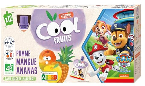 Vitabio Cool Fruits - Gourdes La Pat' Patrouille Pomme Mangue Ananas - 12 x 90 g - BIO