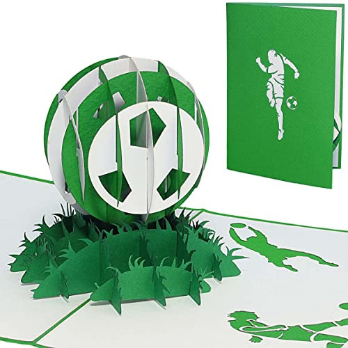 LINPOPUP®, LIN17551, Pop Up Karte Fußball, Pop Up Karte Geburtstag, Pop Up Geburtstagskarte, Stadion Gutschein, Grün Weiß, 3D Fußball Karte Grußkarte, N307