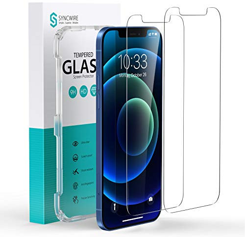 Syncwire Schutzfolie Kompatibel mit iPhone 12/12 Pro– [2 Stück] Schutzfolie aus Hartglas (9H, HD, Kratzfest, Blasenfrei, Anti-Fingerprint, Positionierhilfe) - 6.1 Zoll