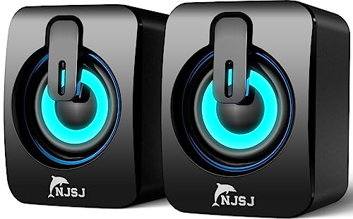 NJSJ Altavoces para Ordenador, 2.0 con Cable Alimentación por USB Entrada Auxiliar de 3,5 mm,Mini RGB Altavoz de Juegos con luz LED para PC, portátil, tabletas, teléfono móvil