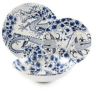 Excelsa Zen Service de vaisselle 18 pièces, céramique, blanc et bleu