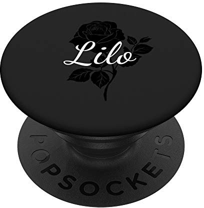 Lilo - Name Schwarze Rose Personalisiertes Geschenk Grau PopSockets PopGrip: Ausziehbarer Sockel und Griff für Handys/Tablets mit Tauschbarem Top