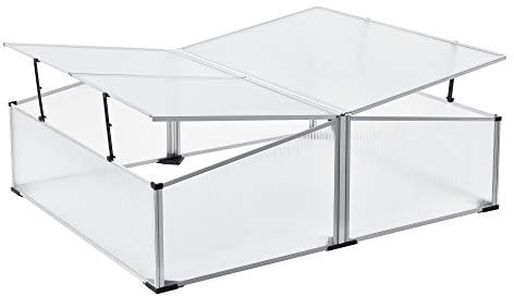 [en.casa] Invernadero de Jardín Exterior 100 x 120 cm Caja de Flores Vivero Casero para Plantas Cultivos Techo de 2 Partes Aluminio/Policarbonato Placa de Cámara de Aire Transparente