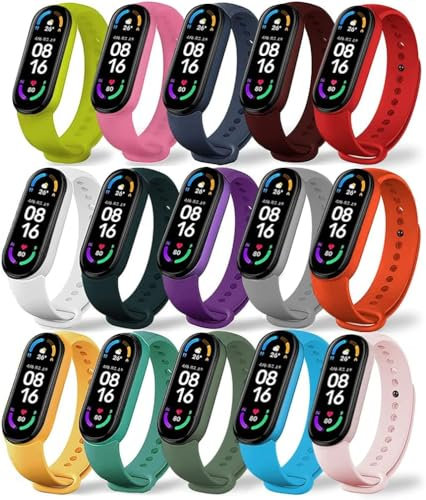 superpow【15 unités 15 Coloré Bracelet pour Xiaomi Mi Band 6/ Mi Band 5, Bracelet de Remplacement en Silicone ,Bracelet pour montre connectée Extensible-Couleurs