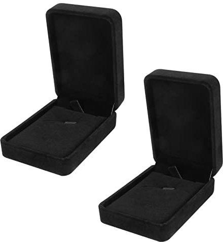 Heyu-Lotus Necklace Box, 2 Pack Velvet Long Chain Jewelry Organizer Necklace Display Box for Engagement, Anniversaries, Weddings or Birthdays(Black)