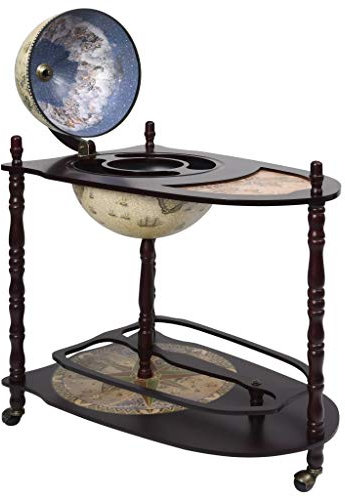 Voupuoda Globus-Bartisch, Barwagen, Servierwagen Weinregal, Hausbar, Weltkugel, Bartisch, Dekobar, Eukalyptusholz, Grün Freistehend, Green And Brown