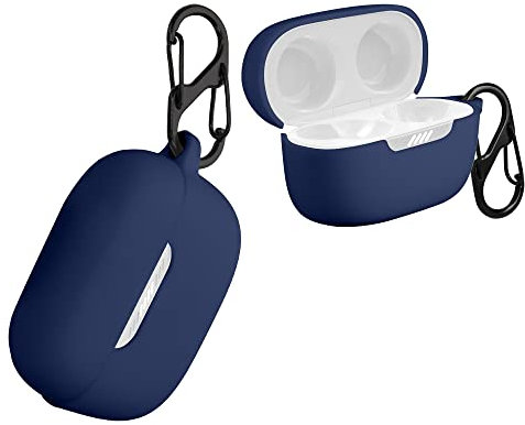 kwmobile Carcasa Compatible con JBL Live Free NC+ TWS Funda - Funda de Silicona antigolpes con mosquetón - Azul Oscuro