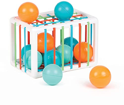 Ludi - Cube De Manipulation - Jouets D'Éveil Bébé - Dès 10 Mois - Développe La Réflexion, La Motricité Fine, Le Toucher & La Découverte - 1 Cube Élastique + 12 Balles Oranges & Bleues Au Son Rigolo