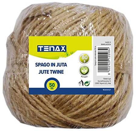 TENAX Cuerda de Yute Natural 50 m, Cuerda para Jardinería, Bricolaje, Decoración, para Envolver Regalos y Embalajes