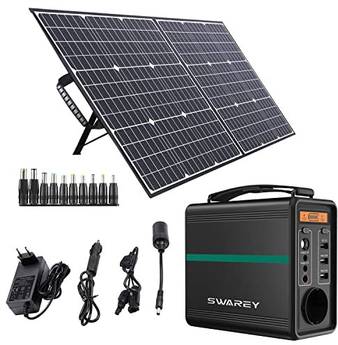 SWAREY Estación de Energía Portátil con Panel Solar de 100W, Batería LiFePO4 de 166Wh, Salidas de CA de 150W (Pico de 300W), Generador Solar Portátil para Camping Viajes Exterior RV Inicio