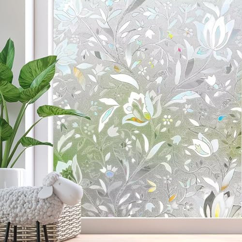Zindoo Vinilos para Cristales Vinilo Adhesivo Cristal Tulipán 3D Translucido 59.5×400cm Anti-UV Estático Autoadhesivo Reutilizable Vinilo Decorativos para Dormitorio Baño Oficina Cocina Hogar