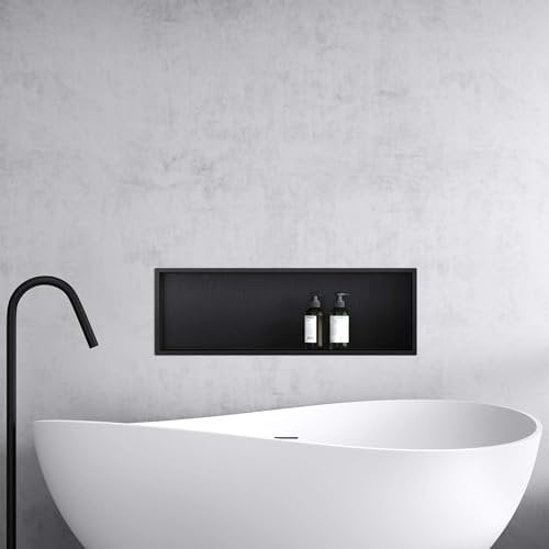 Mai & Mai Duschnische Bad Schwarz 30cm x 90cm x 8,3cm Wandnische befliesbar aus Edelstahl Duschregal einfache Montage