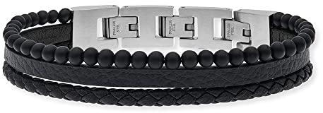 Save Brave Tyler geflochtenes Leder Herren Armband mit Onyxperlen - Klappverschluss - in der Länge erweiterbar 18,5 + 3cm - ohne Nickel und Blei - inkl. Schmuckverpackung