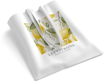 Tragetasche | Stoffbeutel bedruckt | Design Les Citrons | Zitronen | lange Henkel | Weiß | Jutebeutel | Einkaufstasche | Shoppingtasche (Weiß)