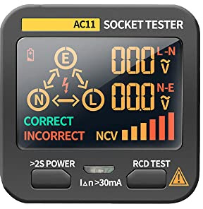 Probador de enchufes LCD, comprobador de voltaje integrado, comprobador de enchufes RCD, analizador de circuitos, comprobador de fugas de pared, comprobador de errores para líneas eléctricas, 8