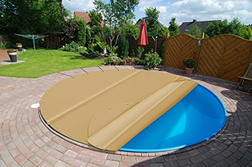 SafeDeluxe Runde Poolplane SafeDeluxe Poolabdeckung Stangenabdeckung aus LKW Plane ohne Stangen (Durchmesser der Plane = 350cm, Beige RAL1014)