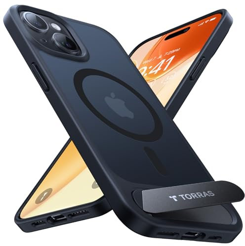 TORRAS für iPhone 15 Hülle für MagSafe Zertifizierte Magnetkraft Militärschutz Upgrade mit Titan-Ständer Dünn Handyhülle iPhone 15 Case Stoßfest Kratzfest Hardcase Handy Hülle Matt Schwarz