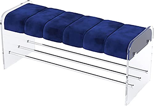 Premium Eingangsbank Schuhregal Bank,Acryl Schuhaufbewahrungsbank Moderne Bettbank,Bequeme Polsterbank Eingangsbank Schuhbank Schlafzimmerbank-Blauer Samt 120x40x45cm(47x16x18inch)