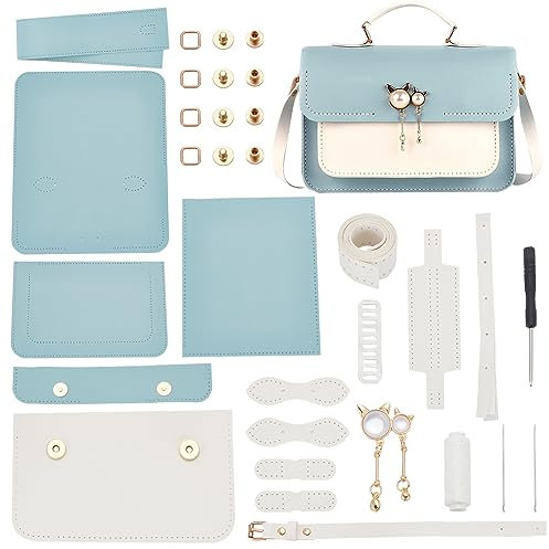 WADORN DIY-Set Zur Herstellung von Umhängetaschen Aus PU-Leder, Handgefertigte Näh-Umhängetasche, Herstellung Aller Materialien Mit Anleitung, Zubehör Für Die von Lederhandtaschen, 25x18.5x 7 cm, Blau
