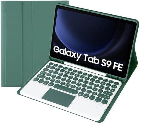 Custodia Tastiera per Samsung Galaxy Tab S9 Fe 10.9 inch, Cover Morbida con Tastiera Bluetooth Wireless Staccabile Magneticamente,Deep Green with touvhpad