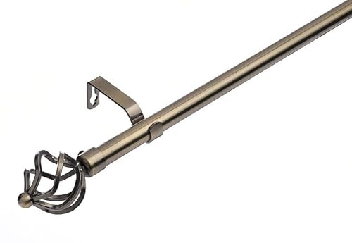 Lister Cartwright 19 mm Extendable Metal Curtain Poles, Antique Brass (Cage Finials, 210-320 cm)