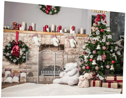 Amosfun 1Stk Fotografie Hintergrund weihnachtsdeko Wanddekoration Kaminsims- Weihnachten Kamin Hintergrund wandteppich Goblincore-Raumdekoration Weihnachtshintergrund drinnen Fenster