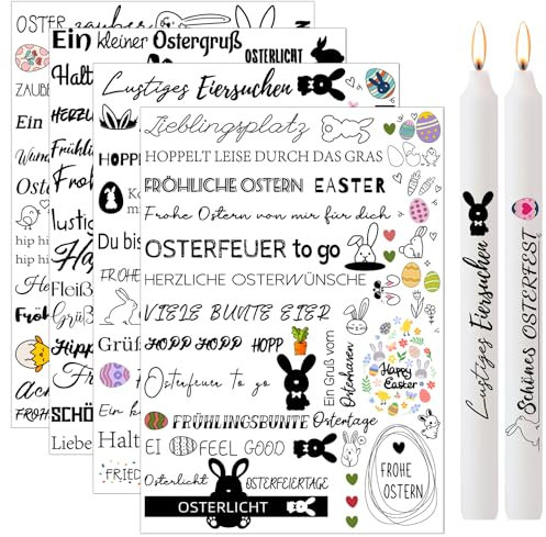 Hongma Ostern Kerzentatoo 4PCS Kerzen Tattoofolie Sprüche Easter Ostern Kerzentattoos Glück Tattoo Folie Kerzentatoofolie Tatoo Kerzenfolien Tatoofolie Kerzenaufkleber Sticker