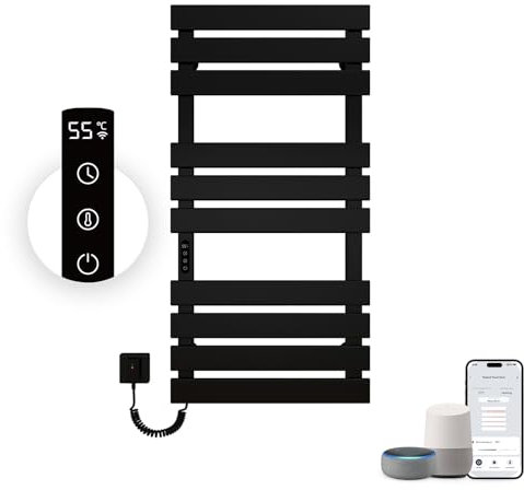 OhiPaw Scaldasalviette Termoarredo,1100 * 550mm WiFi Scaldasalviette Elettrico Compatibile con Alexa Google Home,446W Nero Sinistra Scaldasalviette riscaldatore,Funzione Timer,Termostato Intelligente