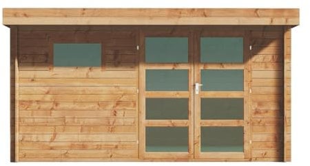Vente-unique - Abri de Jardin en Bois traité par Autoclave avec Toit Plat - 13 m² - épaisseur 28 mm - CORALIO